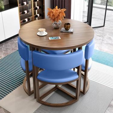 Imagem de Combinação de mesa e cadeira de clube de recepção de escritório, mesa de jantar redonda simples, mesa de jantar redonda, mesa de conferência pequena e conjunto de cadeiras (cor: C1 azul)