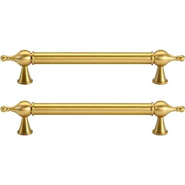 Imagem de Pacote de 2 puxadores de gaveta puxadores de gaveta de latão dourado puxadores de armário de cozinha vintage puxadores de móveis puxador de porta para decoração de casa armário de peito - 224 mm / 8,8