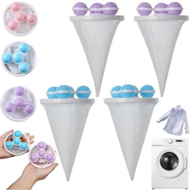 Imagem de Bolas de filtro de máquina de lavar, bolas de lavanderia reutilizáveis com sacos de malha flutuantes removem eficazmente pelos de animais de estimação, fiapos e penugem, bolas de lavanderia (4 peças-D