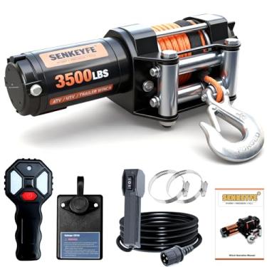 Imagem de SENKEYFE Guincho elétrico 1,587.6 kg - 12V com controle remoto e corda sintética (1/10.2 cm x 40 pés), para reboque/ATV/barco/RV reboque e recuperação