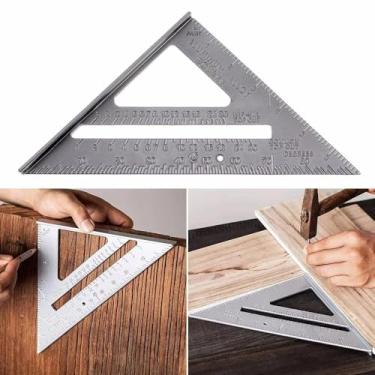 Imagem de Régua triangular de liga de alumínio de 17 cm e quadrado de carpinteiro - Ferramenta de medição de ângulo reto multiuso para marcenaria, construção, projetos DIY e layouts precisos