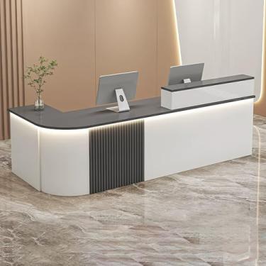 Imagem de Recepção moderna com bandeja de teclado, balcão de recepção para varejo e salão, orifício de cabo, cinza escuro, 120 x 60 x 100 cm