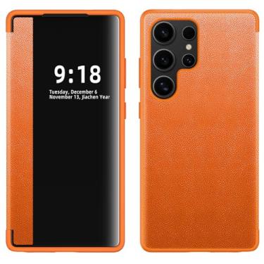 Imagem de LYJSMGZ Capa de couro para Samsung Galaxy S25 Ultra/S25 Plus/S25, proteção de câmera à prova de choque, fina, anti-impressão digital, capa comercial, laranja, S25 Ultra