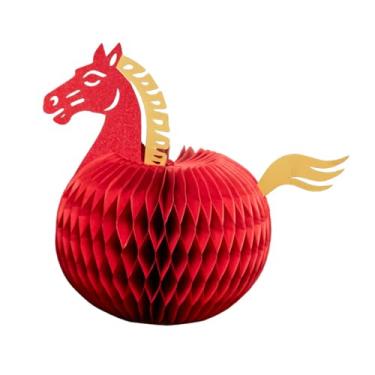 Imagem de predolo Centro de mesa em forma de cavalo com favo de mel, enfeite de cavalo de papel em forma de favo de mel, decoração de festa da primavera para jantares, 13cmx32cm a