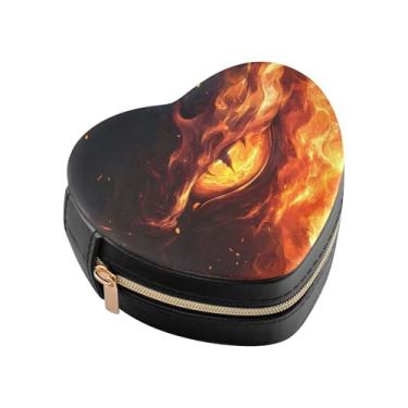 Imagem de Burbuja Caixa de joias em forma de coração com olhos de fogo, mini estojo de viagem para mulheres e meninas, organizador portátil de armazenamento para brincos, anéis, colares e pulseiras