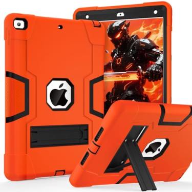 Imagem de Cantis Capa para iPad 9ª geração/iPad 8ª geração/iPad 7ª geração, capa protetora fina resistente à prova de choque com suporte integrado para iPad 10,2 polegadas 2021/2020/2019 (laranja + preto)