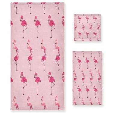 Imagem de xigua Flamingos Conjunto de toalhas de banheiro absorventes macias 3 peças toalha de banho toalha de mão toalhas decorativas para banheiro, academia, hotel, praia, piscina