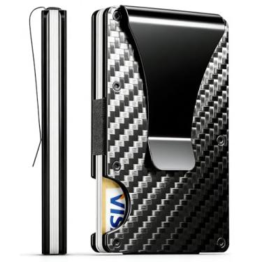 Imagem de Carteira masculina de metal, fina e minimalista, carteira durável com clipe de dinheiro com bloqueio RFID para homens, Preto - A, Clássico