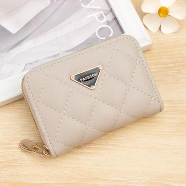 Imagem de Carteira feminina, porta-cartão compacto e fino, antifurto, organizador de cartão de couro com 9 compartimentos para cartão e janela para identidade, Damasco, Bonito