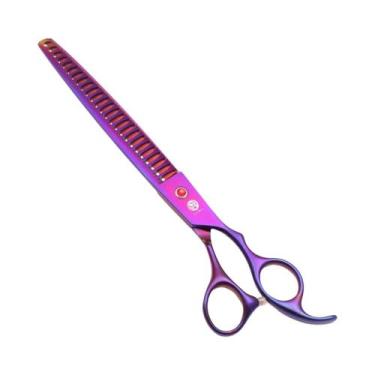 Imagem de Tesoura Profissional Curva Roxa Dragão Para Tosa De Animais De Estimaç