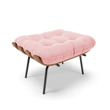 Imagem de Puff Costela Suede Rosa Bebê Base Metálica Preto - D'Rossi