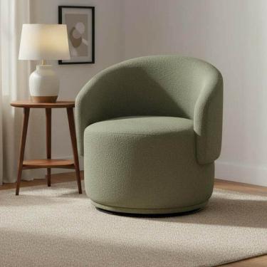 Imagem de Poltrona Decorativa Giratória Sala de Estar Recepção Bouclé Jasmine Verde Oliva
