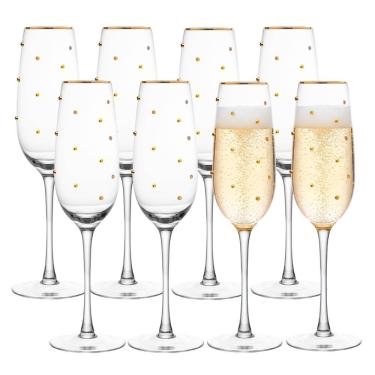 Imagem de Jogo 8 Taça De Champagne De Vidro Com Borda Dourada 220ml Linha Balls Wolff