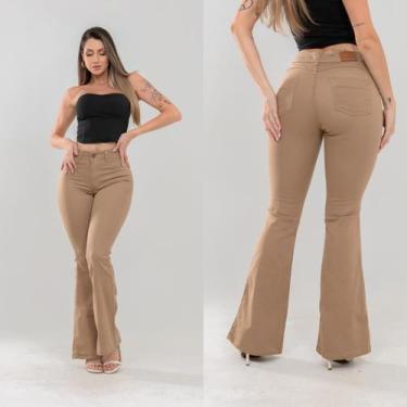 Imagem de Calça Flare Feminina jeans nas cores bege/caqui super confortável que 