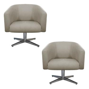Imagem de Kit 02 Poltronas Luiza Base Giratória de Metal Linho Bege