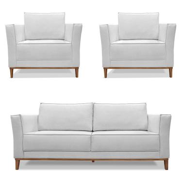 Imagem de Kit 2 Poltronas E Sofá 2 Lugares 1,70m Cinza Pés Castanho