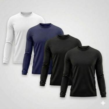 Imagem de Kit 4 Camiseta Masculina Segunda Pele Proteção Solar UV Térmica Praia Manga Longa Blusa...