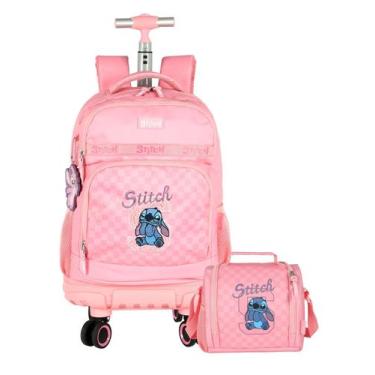 Imagem de Kit Escolar Lilo Stitch Mochila Rodas + Lancheira Térmica, Rosa