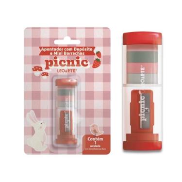 Imagem de Blister com Apontador c/ Depósito e 4 mini borrachas Picnic Leoarte Le