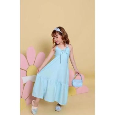 Imagem de Vestido Longo de Alcinha Infantil Menina Tamanho 4 e 6 Azul Vermelho e