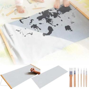 Imagem de Tapete de desenho mágico, a tela mágica retornará ao seu estado original após a secagem e pode ser reutilizada sem se preocupar com a dispersão da tinta em todos os lugares durante a pintura. (50 x