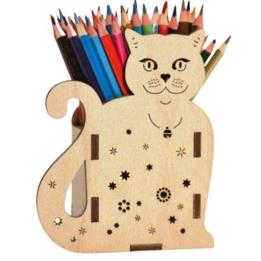 Imagem de Organizador de Lápis e Canetas Gato em MDF Cru Corte a Laser Design Lúdico para Mesa Lenobre