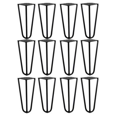 Imagem de Kit 12 Pés de Metal para Móveis Hairpin Legs Gran Belo G41 15cm Ferro Maciço para Mesas e Puffs Preto