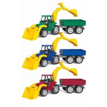 Imagem de Trator Retroescavadeira Com Carretinha Agromax Agrícola Brinquedo Infa