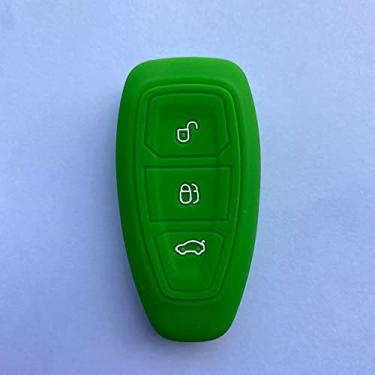 Imagem de YJADHU Protetor de chave de silicone de substituição da capa da chave do carro Auto 3 botões, adequado para Ford Mondeo Focus Fiesta Kuga C-Max S-Max MK3, verde