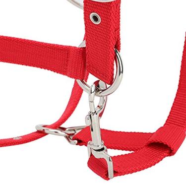 Imagem de Cabresto de cavalo ajustável, freio de controle de cavalo de design de camada dupla vermelho PP, design de fivela para passeios a cavalo