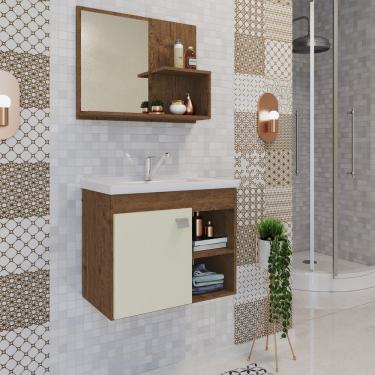 Imagem de Gabinete Suspenso com Cuba e Espelheira Bia MGM Móveis Amêndoa/Off White