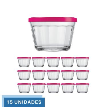 Imagem de 15 Tigela Vidro Americano Tampa Plastica Sortida 150ml Nadir