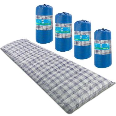 Imagem de Kit 4 Colchonetes Solteiro 190x60cm Camping com Bolsa para Transporte Xadrez Azul