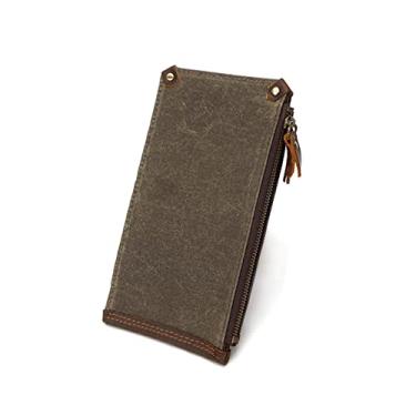 Imagem de Carteira longa masculina vintage de couro legítimo para talão de cheques, cartões de crédito, sem logotipo, Verde 2, G