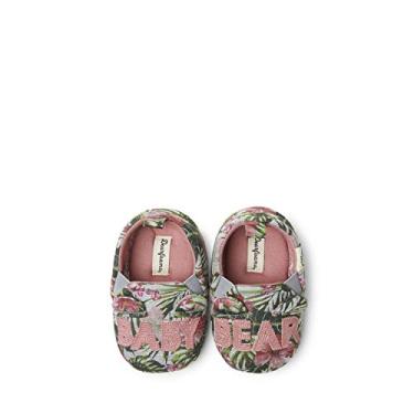 Imagem de Dearfoams Pantufa infantil Frankie Baby Bear Fechada nas costas, Estampa de hibusco, 3-6 Toddler