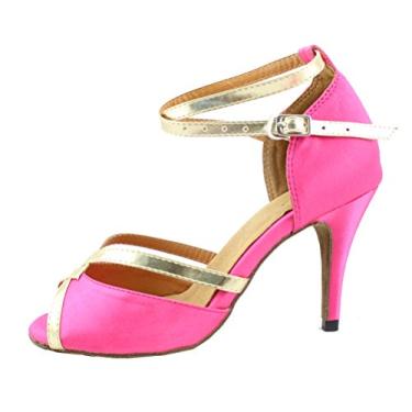 Imagem de Salabobo QQQ-8060 Sapatos femininos de dança de cetim de salto alto tango peep toe, rosa, 4