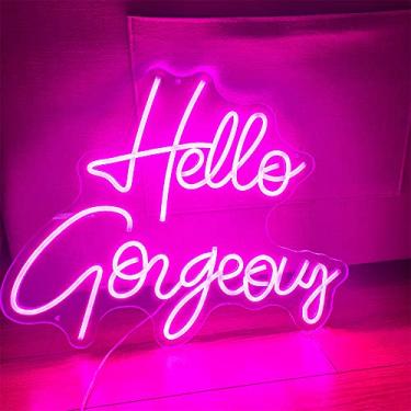 Imagem de CiCiYours Hello Gorgeous Neon Signs for Wedding Decor, Neon Lights for Bedroom, Get Married Party, Bar, LED Neon Sign with Dimmer Switch for Art Gift (Rosa, 54,9 x 42,8 cm)