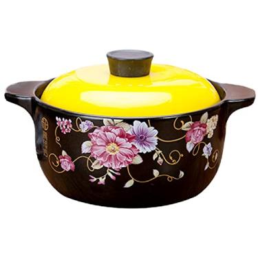Imagem de Panela de cerâmica para barro com tampa, resistente ao calor com alças duplas panela de barro panelas de cerâmica, para cozinhar panela quente bibimbap e ensopado de sopa, 5L