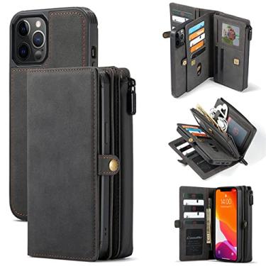 Imagem de Capa de telefone com bolsa de couro flip para iPhone 13 12 Pro 11 XS Max XR X SE 2020 8 7 Plus Capa de cartão de carteira com zíper, preta, para iPhone 7Plus 8Plus