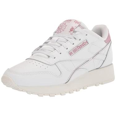 Imagem de Reebok Tênis de couro clássico feminino, Branco/Giz/Lilás Infundido, 6
