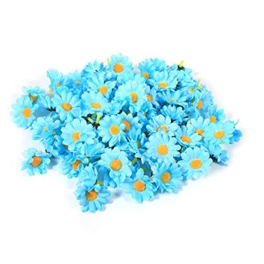 Imagem de 100 peças margarida artificial, tecido de margarida gerbera artificial cabeça de flor para festa de casamento artesanato faça você mesmo para decoração de casa de casamento(Azul claro)