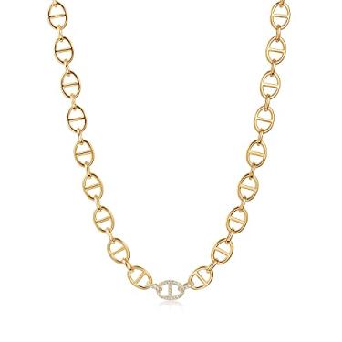 Imagem de Pulseira de ouro CIUNOFOR para mulheres, meninas, pulseira de aço inoxidável, ampla pulseira cubana com elos curvos e pulseira oval banhada a ouro rosa prata corrente ajustável Prata