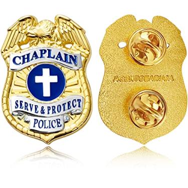 Imagem de Broche de lapela capelão serve e protege insígnia de uniforme policial, Ferro