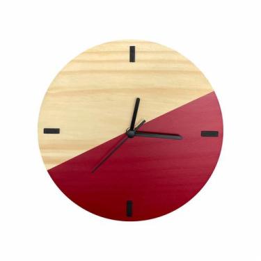 Imagem de Relógio De Parede Em Madeira Escandinavo Duo Vermelho 28cm - Edward Cl