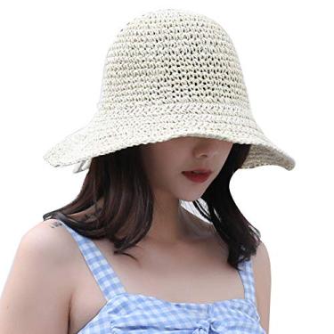 Imagem de heaven2017 Moda Palha Tecer Laço Viseira Larga Chapéu De Proteção Solar Praia Chapéu De Sol Para Mulheres Bege