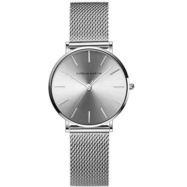 Imagem de Relógio feminino analógico de quartzo ouro rosa pulseira de malha de aço inoxidável feminino relógio de pulso à prova d'água com pulseira de punho inspiradora, HM-CC36-WYY