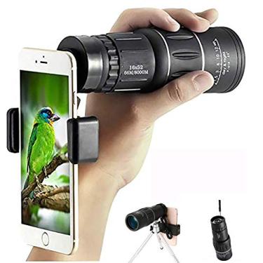 Imagem de Telescópio monocular 16X52, portátil à prova d'água HD Monóculo de foco duplo com suporte de tripé para telefone celular para observação de pássaros, acampamento, eventos esportivos, viagens