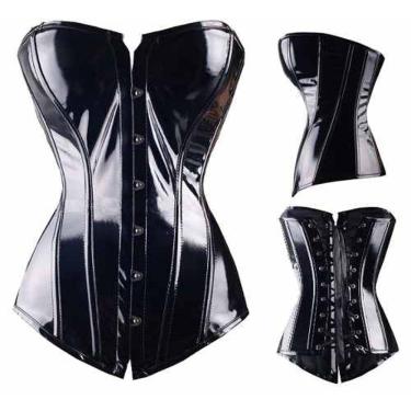 Imagem de Corpete Corset Corselet Dominação Modela Cintura Vinil Preto M95
