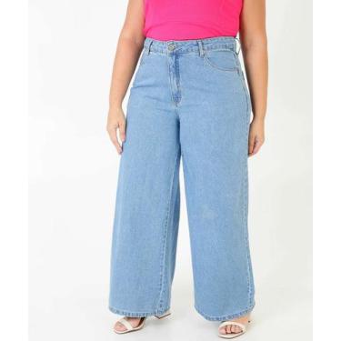 Imagem de Calça Plus Size Feminina Wide Leg Pantalona Zune Jeans