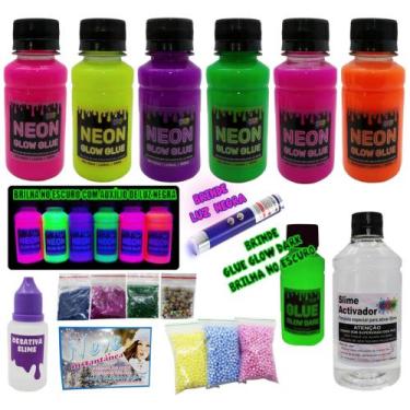 Imagem de Kit Slime Neon Completo Colas Coloridas + Ativador + Desativa Slime +